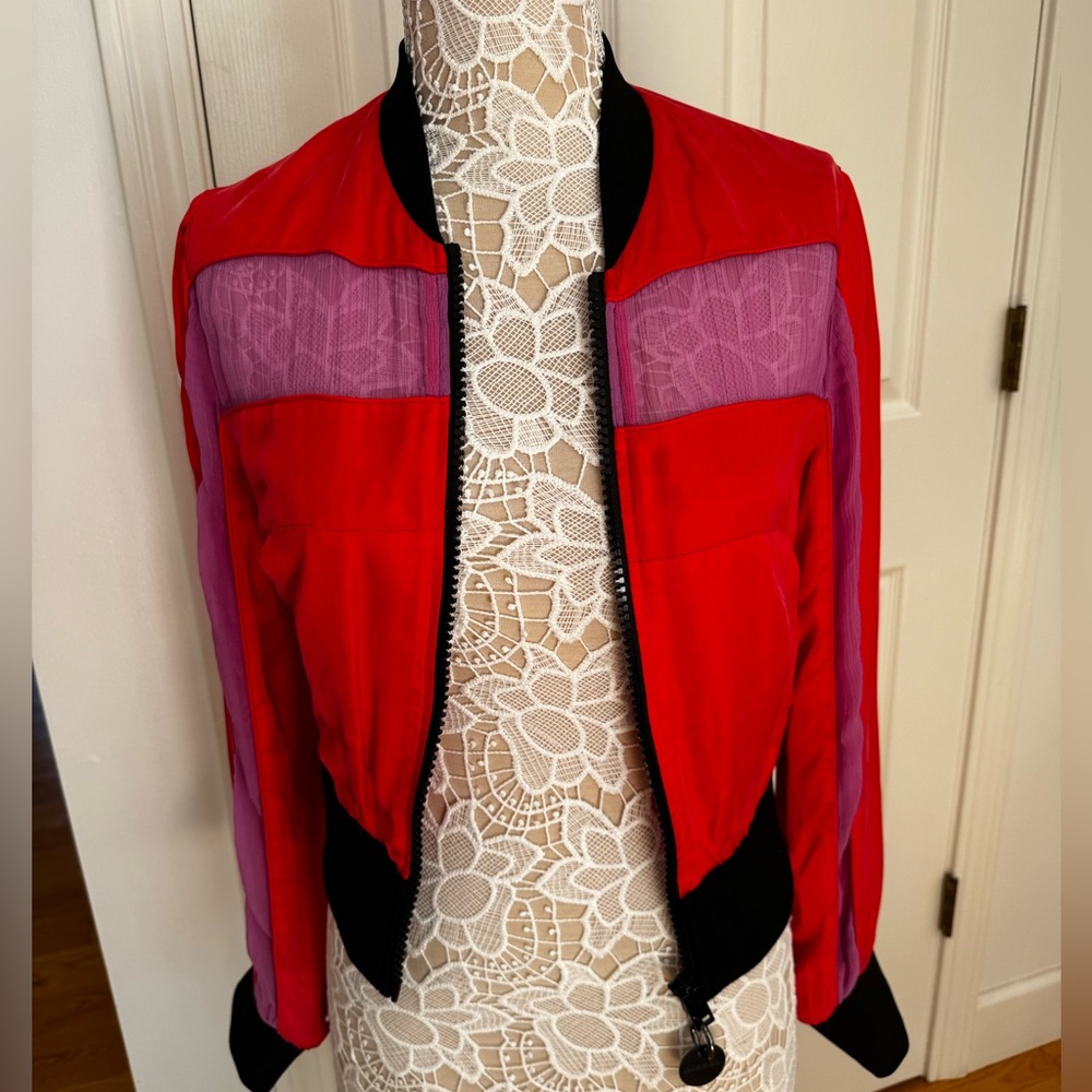 Diesel Red Sheer Panel Cropped Jacket | Zip Up | Statement Moto Style - Picture 7 of 7